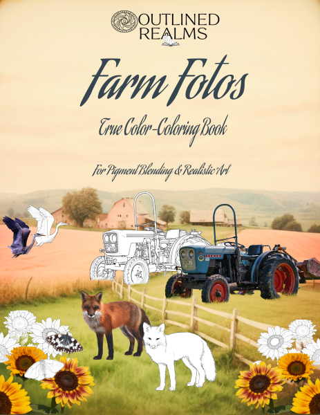 OUTLINED REALMS Farm Fotos: A True-Color Coloring Workbook for Pigment Blending & Realistic Art